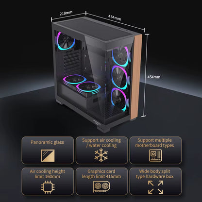 Lovingcool on Sale Black PC Case ATX Gaming Casing Desk Computer Cases Towers Full Tower PC Cabinet with Wooden Pillar