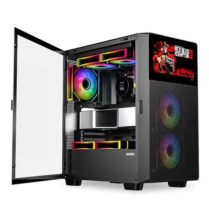 Open Door Tempered Glass Side Panel ATX Gaming Case with Screen LCD Display Monitor Computer Case