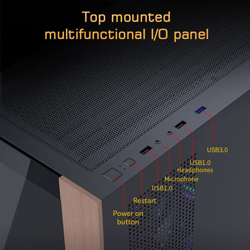 Lovingcool on Sale Black PC Case ATX Gaming Casing Desk Computer Cases Towers Full Tower PC Cabinet with Wooden Pillar