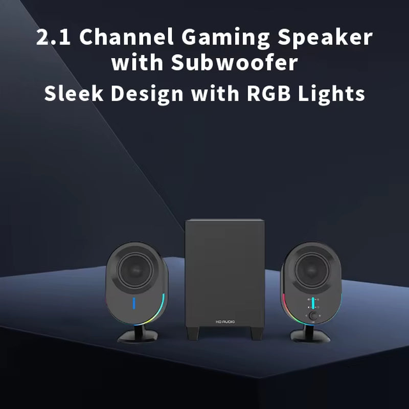 Powered 2.0 Gaming Speakers Wired Wireless for 5.3 Deep Bass Subwoofer Earphone Jack RGB Lighting 50W Two-Way Audio USB