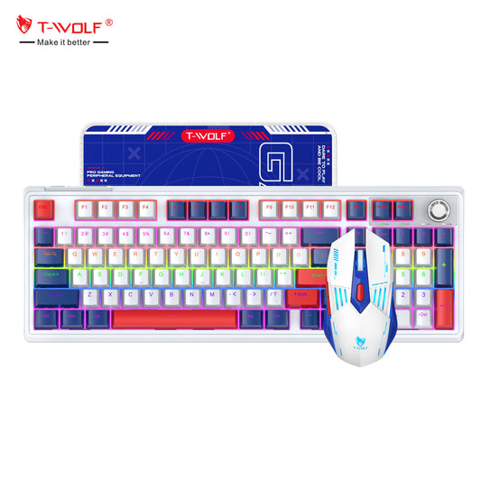 T-WOLF TF780 Three Mode Wireless BT Mechanical Keyboard Mouse Mousepad Combos