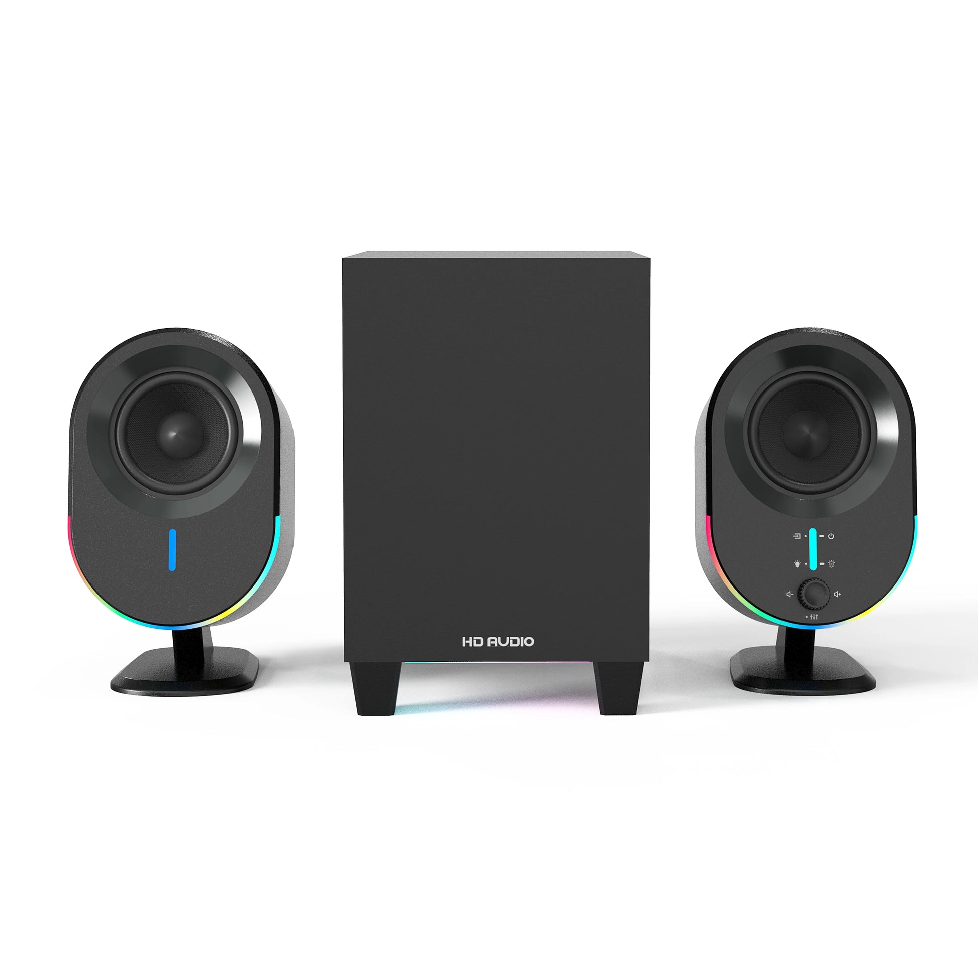 Powered 2.0 Gaming Speakers Wired Wireless for 5.3 Deep Bass Subwoofer Earphone Jack RGB Lighting 50W Two-Way Audio USB