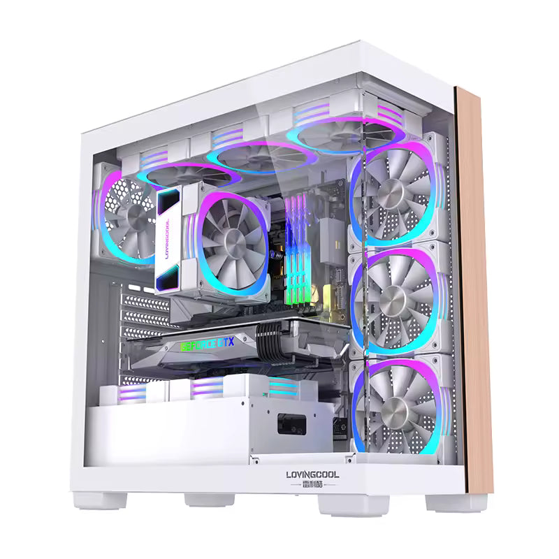 Lovingcool on Sale Black PC Case ATX Gaming Casing Desk Computer Cases Towers Full Tower PC Cabinet with Wooden Pillar