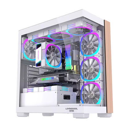 Lovingcool on Sale Black PC Case ATX Gaming Casing Desk Computer Cases Towers Full Tower PC Cabinet with Wooden Pillar