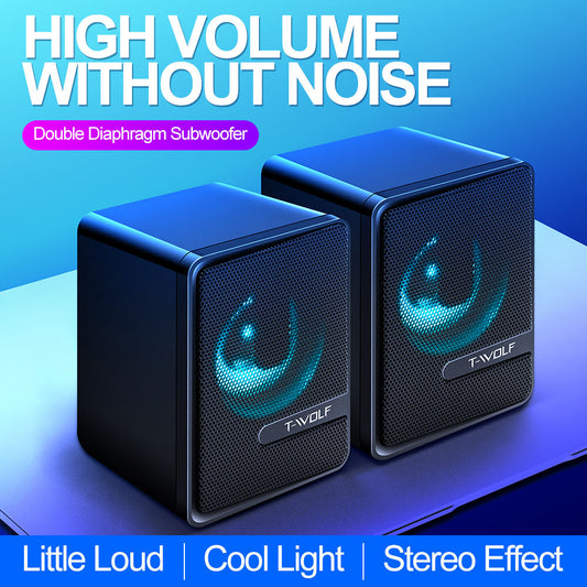 T-WOLF S3 Computer Desktop Speaker Stereo Sound LED Colorful Light Subwoofer Wired Home Theater System Multimedia Gaming Speaker