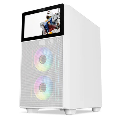 Open Door Tempered Glass Side Panel ATX Gaming Case with Screen LCD Display Monitor Computer Case
