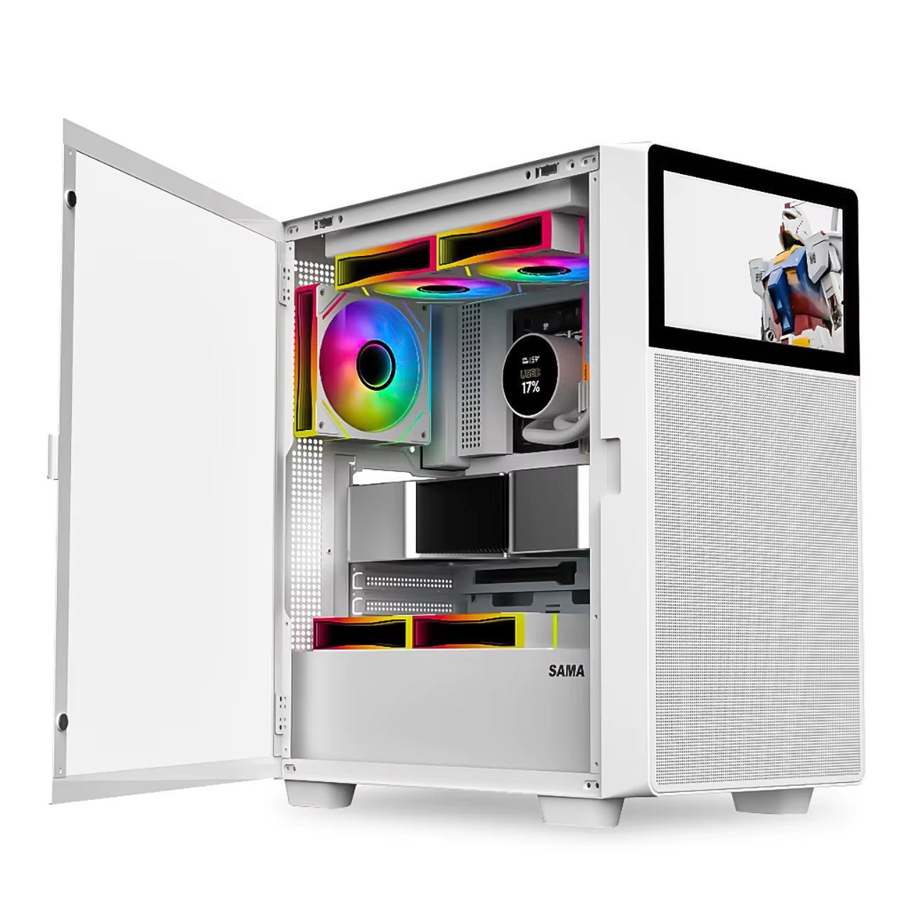 Open Door Tempered Glass Side Panel ATX Gaming Case with Screen LCD Display Monitor Computer Case