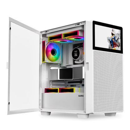 Open Door Tempered Glass Side Panel ATX Gaming Case with Screen LCD Display Monitor Computer Case